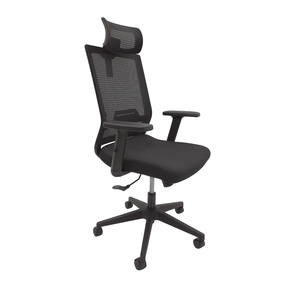 Cadeira de escritório presidente c/ ajuste de braço, encosto em tela e assento em tecido - Nova Itália