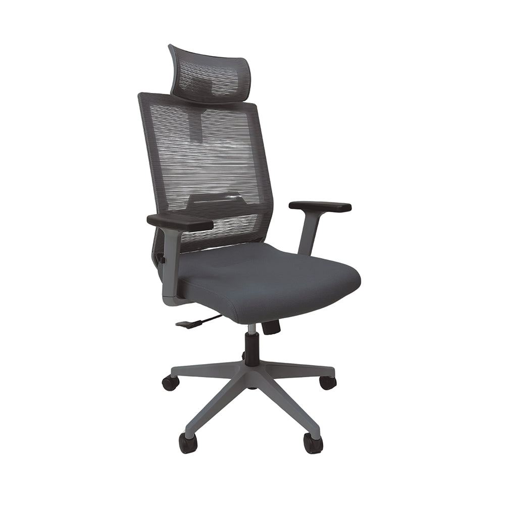 Cadeira de escritório presidente c/ ajuste de braço, encosto em tela e assento em tecido - Nova Itália