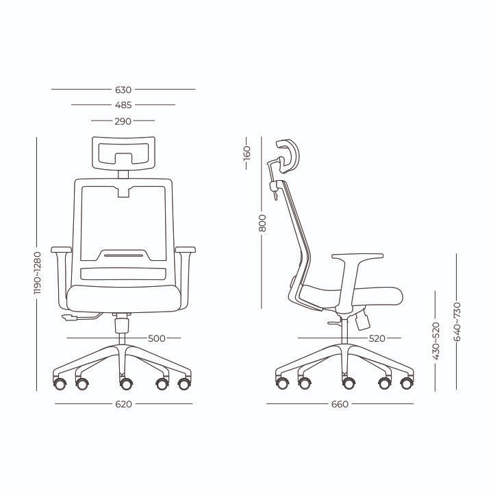 Cadeira de escritório presidente c/ ajuste de braço, encosto em tela e assento em tecido - Nova Itália