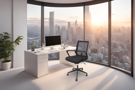 Cadeira Secretária Giratória encosto em tela e assento em tecido com Braços e relax Roma - LA-854