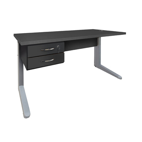 Mesa de Escritório 120cm Pé Metálico Com 2 Gavetas - SM Alfa BP - 74Ax120Lx60P