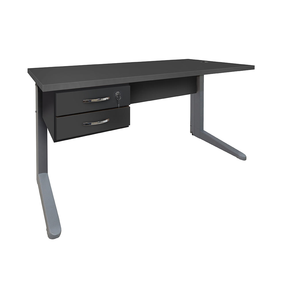 Mesa de Escritório 120cm Pé Metálico Com 2 Gavetas - SM Alfa BP - 74Ax120Lx60P
