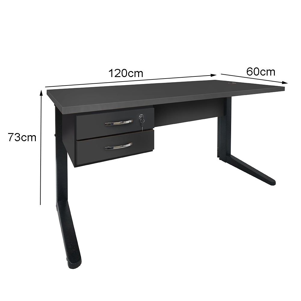 Mesa de Escritório 120cm Pé Metálico Com 2 Gavetas - SM Alfa BP - 74Ax120Lx60P