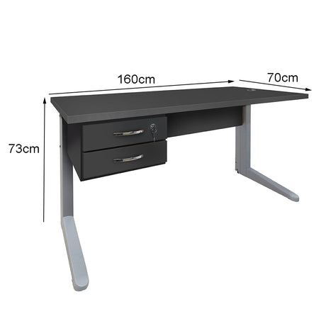 Mesa de Escritório 160cm Pé Metálico Com 2 Gavetas - SM Alfa BP - 74Ax160Lx70P