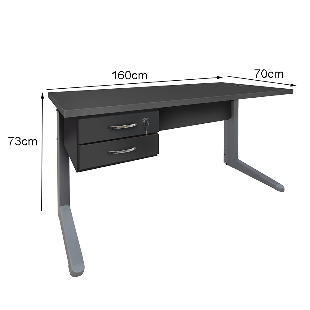 Mesa de Escritório 160cm Pé Metálico Com 2 Gavetas - SM Alfa BP - 74Ax160Lx70P