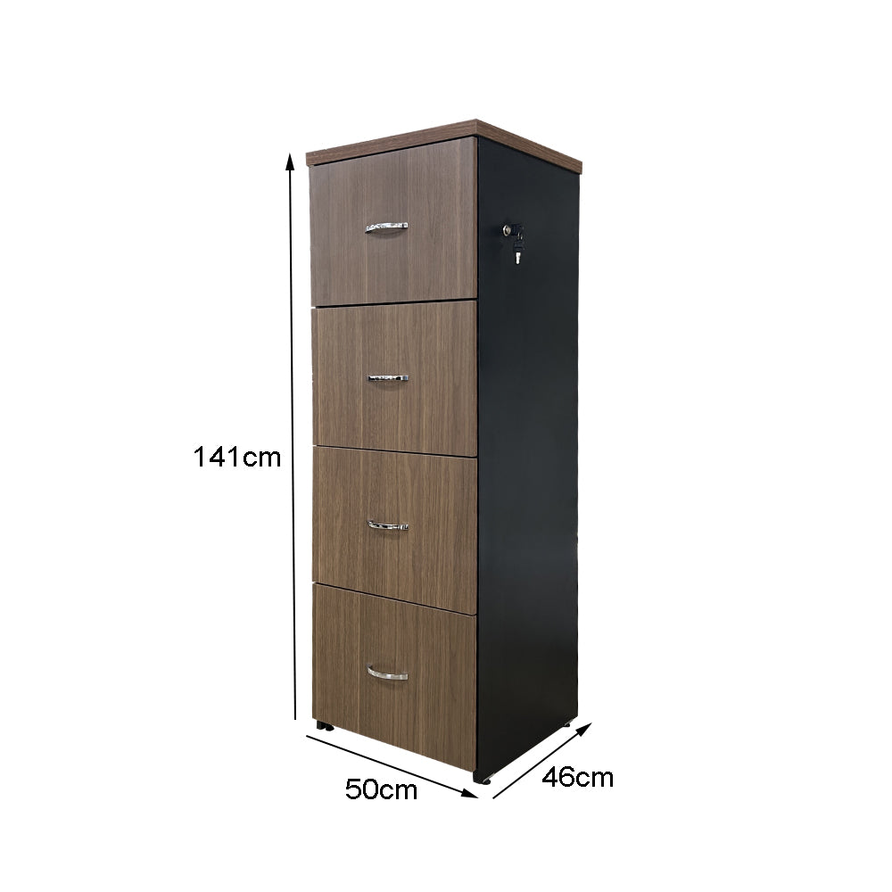 Kit Promocional Mesa de Escritório 160cm castanho tannat Pé Painel preto - SM Alfa BP - 73Ax160Lx70P + Arquivo para pasta suspensa com 4 gavetas castanho tannat com preto com corrediças telescópicas - SM Alfa BP 141Ax50Lx46P