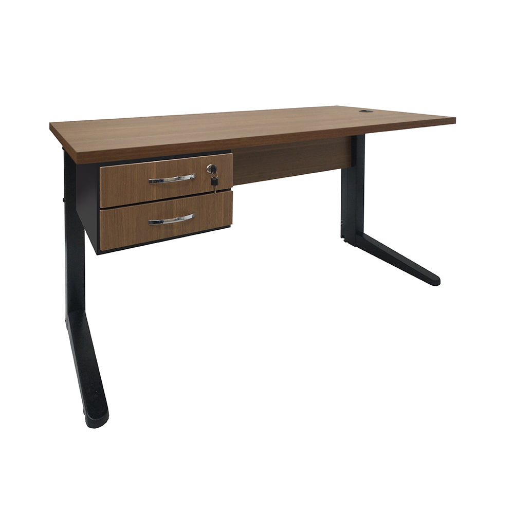 Mesa de Escritório 120cm Pé Metálico Com 2 Gavetas - SM Alfa BP - 74Ax120Lx60P