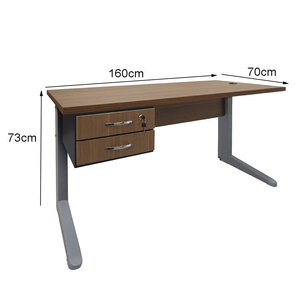 Mesa de Escritório 160cm Pé Metálico Com 2 Gavetas - SM Alfa BP - 74Ax160Lx70P