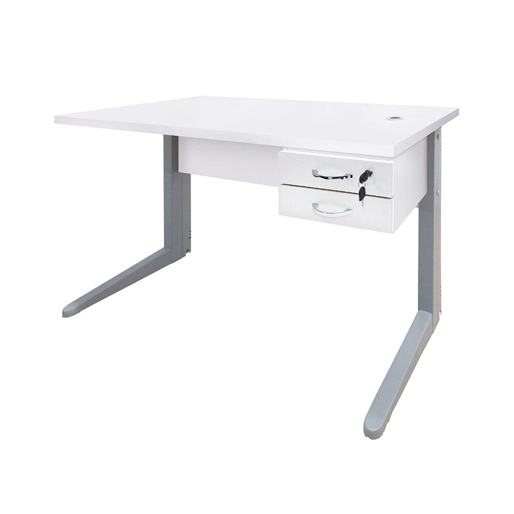 Mesa de Escritório 120cm Pé Metálico Com 2 Gavetas - SM Alfa BP - 74Ax120Lx60P