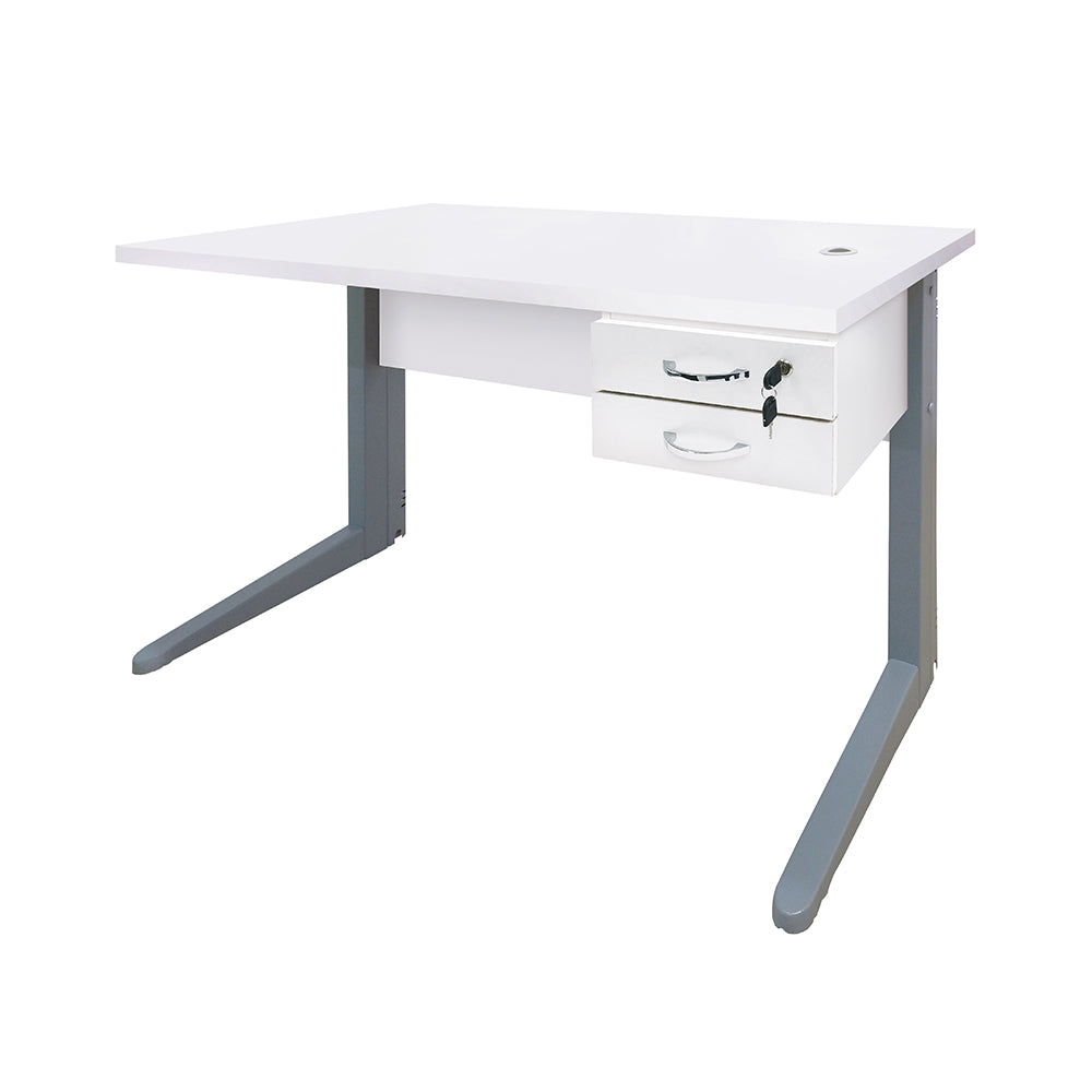 Mesa de Escritório 160cm Pé Metálico Com 2 Gavetas - SM Alfa BP - 74Ax160Lx70P