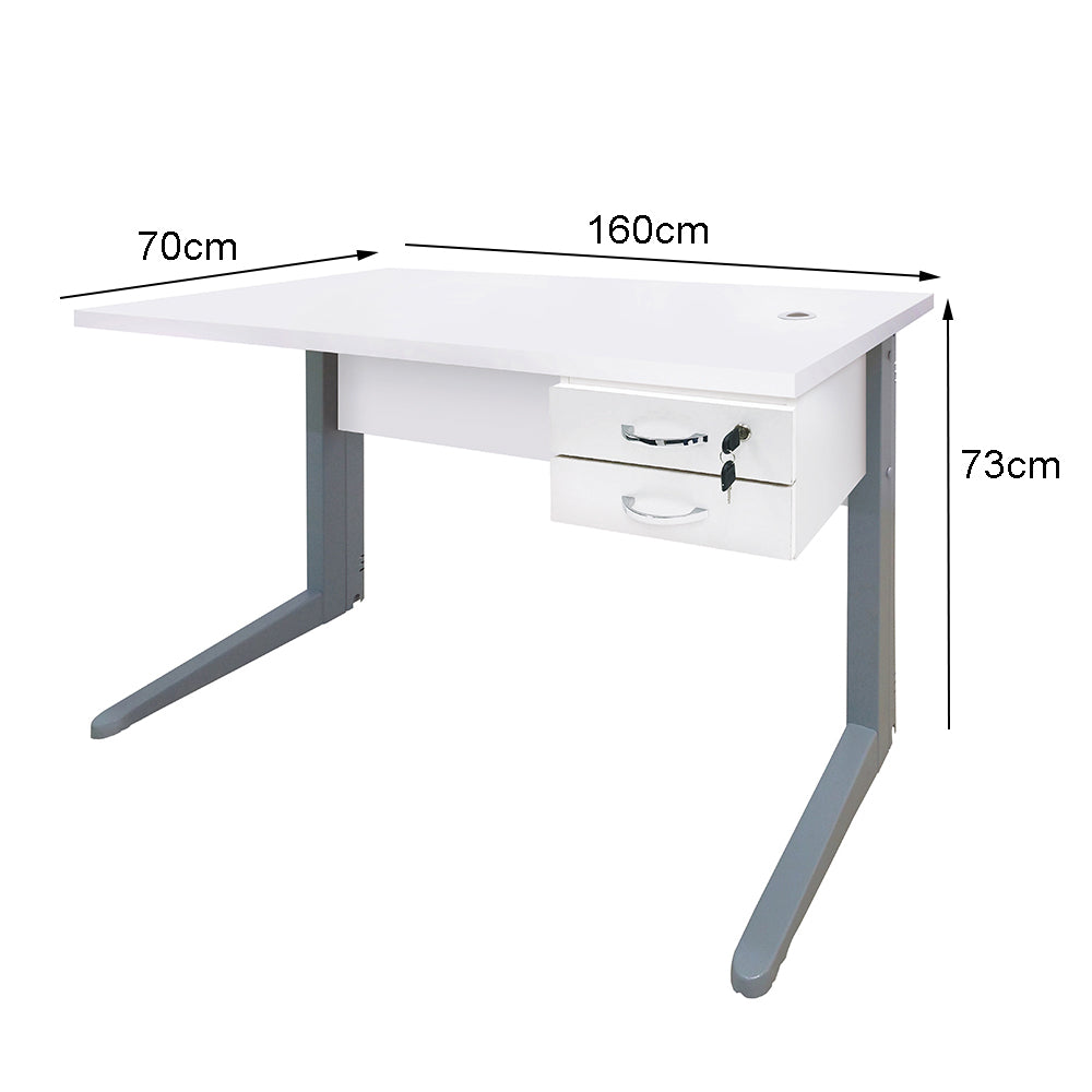 Mesa de Escritório 160cm Pé Metálico Com 2 Gavetas - SM Alfa BP - 74Ax160Lx70P