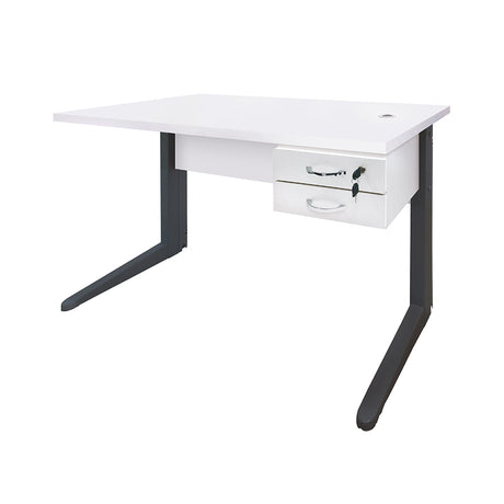 Mesa de Escritório 160cm Pé Metálico Com 2 Gavetas - SM Alfa BP - 74Ax160Lx70P