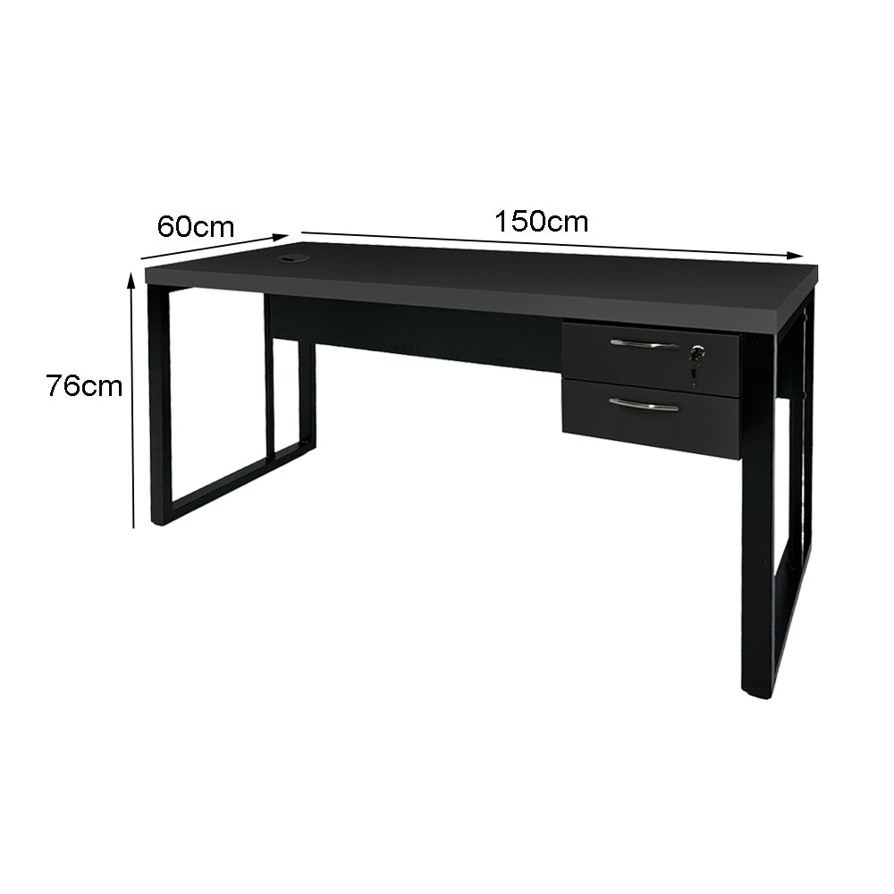 Mesa de Escritório 150cm Pé Metálico Com Gaveteiro de 2 Gavetas - SM Prime - 76Ax150Lx60P