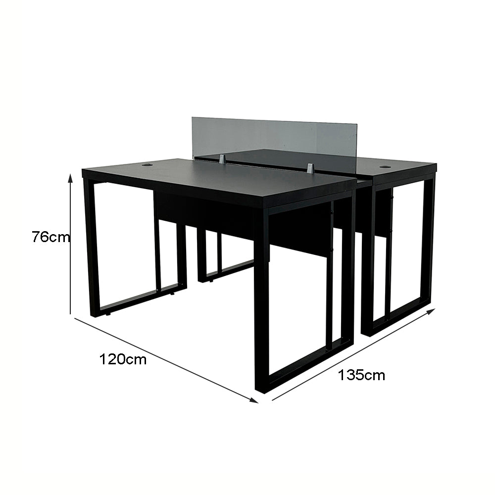 Mesa Plataforma Dupla de 120Lx135P com régua de conectividade e painel divisor em vidro - SM Prime - 76Ax120Lx135P