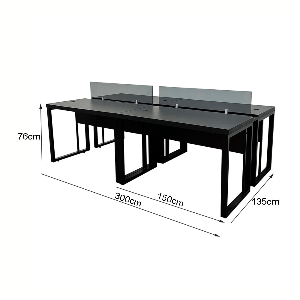 Kit com 2 Mesas Plataforma Dupla de 150Lx135P com régua de conectividade e painel divisor em vidro- SM Prime - 76Ax150Lx135P
