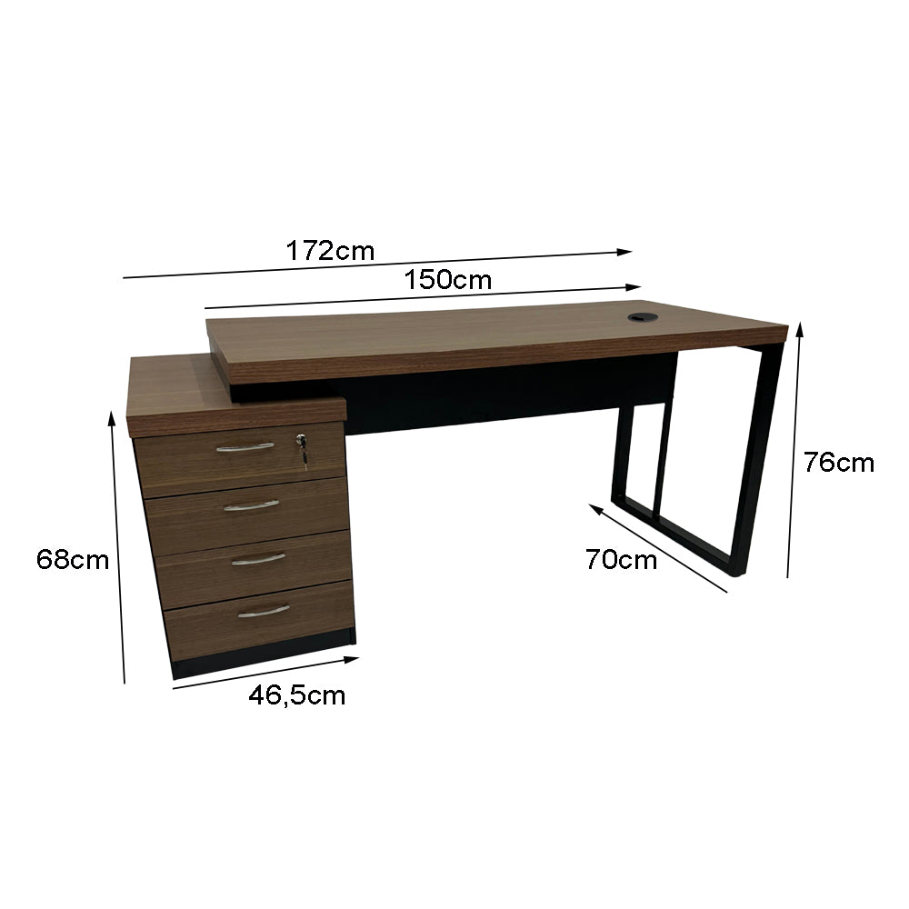 Mesa de Escritório Dinâmica Pé Metálico Com Gaveteiro Pedestal de 4 gavetas - SM Prime - 76AX172LX70P