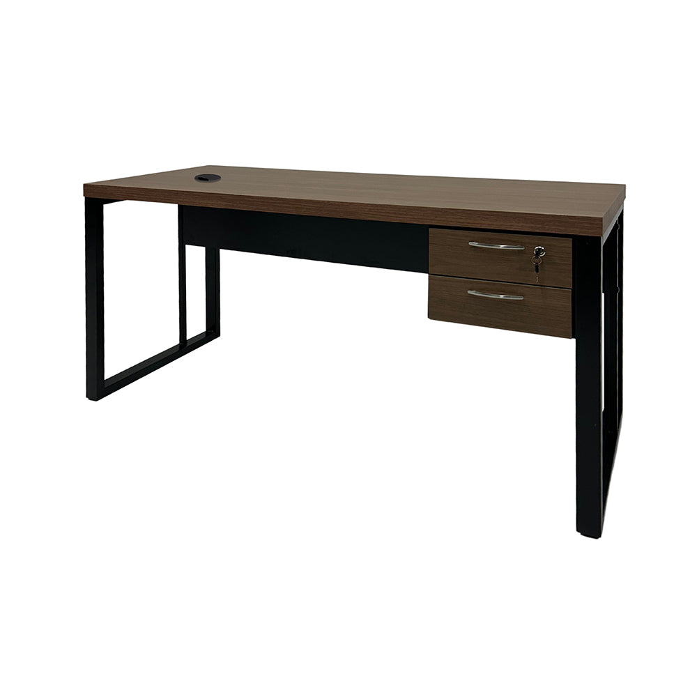 Mesa de Escritório 140cm Pé Metálico Com Gaveteiro de 2 Gavetas - SM Prime - 76Ax140Lx60P