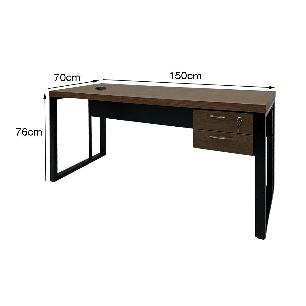 Mesa de Escritório 150cm Pé Metálico Com Gaveteiro de 2 Gavetas - SM Prime - 76Ax150Lx70P