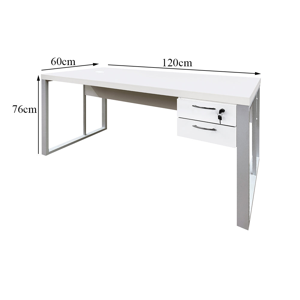 Mesa de Escritório 120cm Pé Metálico Com Gaveteiro de 2 Gavetas - SM Prime - 76Ax120Lx60P