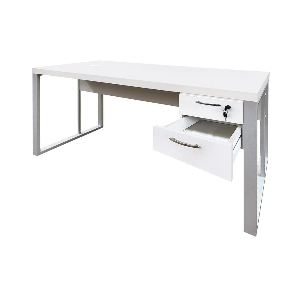 Mesa de Escritório 140cm Pé Metálico Com Gaveteiro de 2 Gavetas - SM Prime - 76Ax140Lx70P