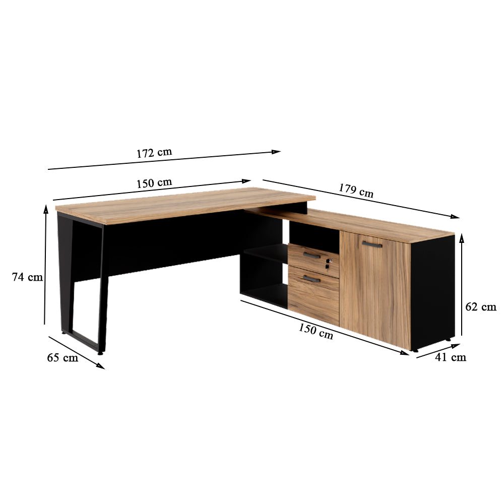 Mesa diretor dinâmica com armário com 1 gaveta, 1 gavetão pé trapézio