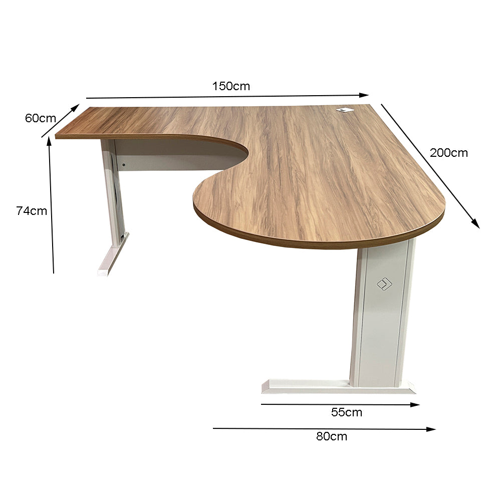 Mesa de escritório angular gerente com pé metálico direita - Euro Grécia - 74Ax150/200LX60/80P
