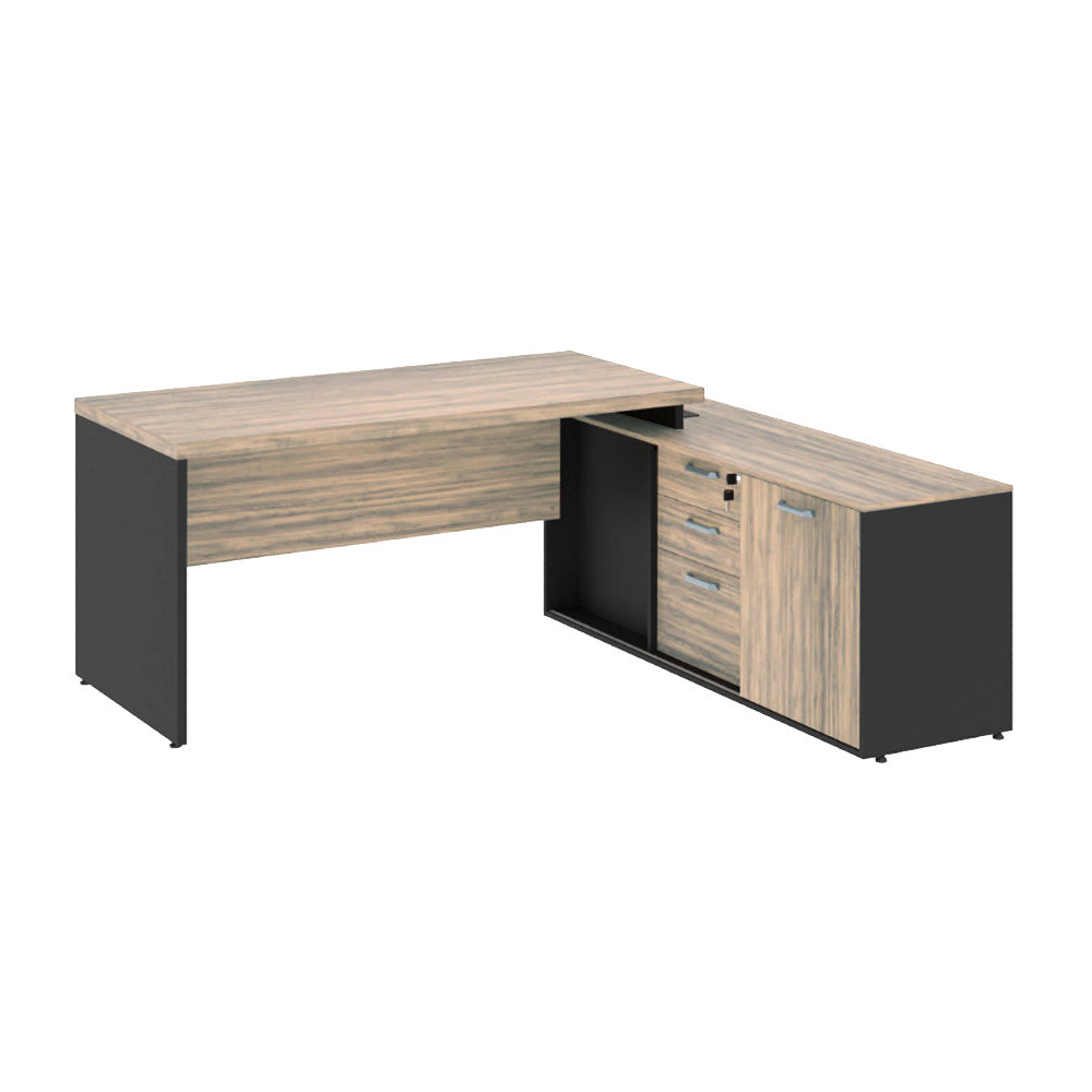 Mesa de Escritório 170cm Dinâmica com armário lateral com 3 gavetas e caixa de tomadas - Euro Croácia - 73,5AX200LX160P