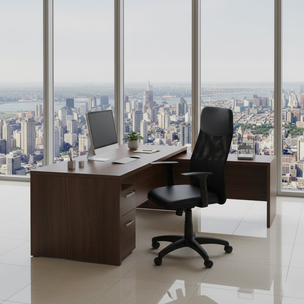 Cadeira de Escritório presidente com encosto em tela e assento em material sintético - MS System