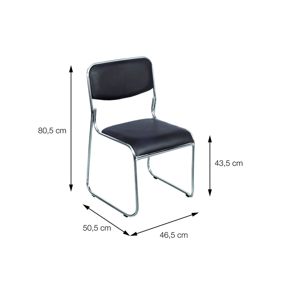 Kit com 4 Cadeiras de Escritório Empilháveis Arezzo Estofado em PU e Estrutura Cromada