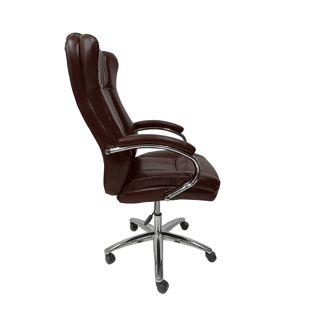 Cadeira de escritório presidente com estofado em PU e base cromada