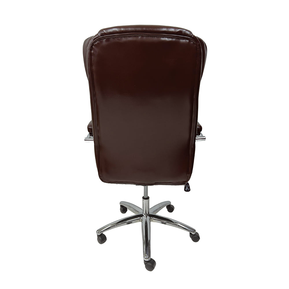 Cadeira de escritório presidente com estofado em PU e base cromada