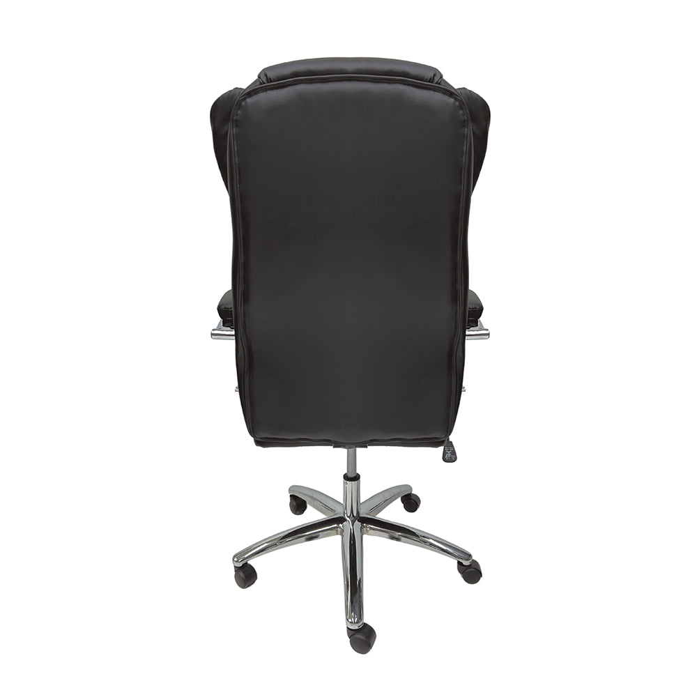Cadeira de escritório presidente com estofado em PU e base cromada