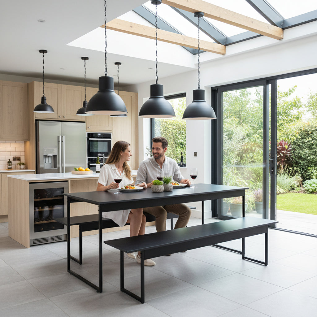 Mesa para Refeitório 4 Lugares c/2 Bancos 2 Lug. em MDF com Estrutura Metálica 135L x 72P