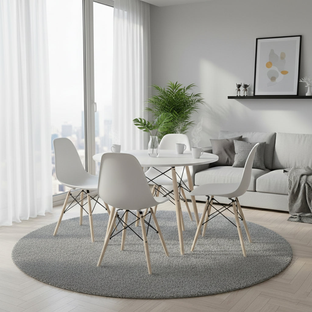 Kit com 1 Mesa e 4 Cadeiras Fixas Spezia em polipropileno com base em madeira