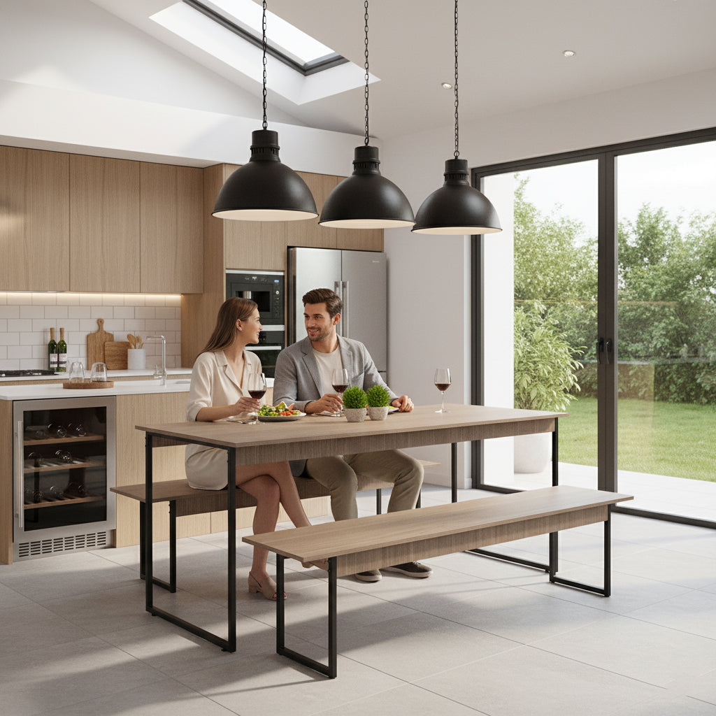 Mesa para Refeitório 4 Lugares c/2 Bancos 2 Lug. em MDF com Estrutura Metálica 135L x 72P