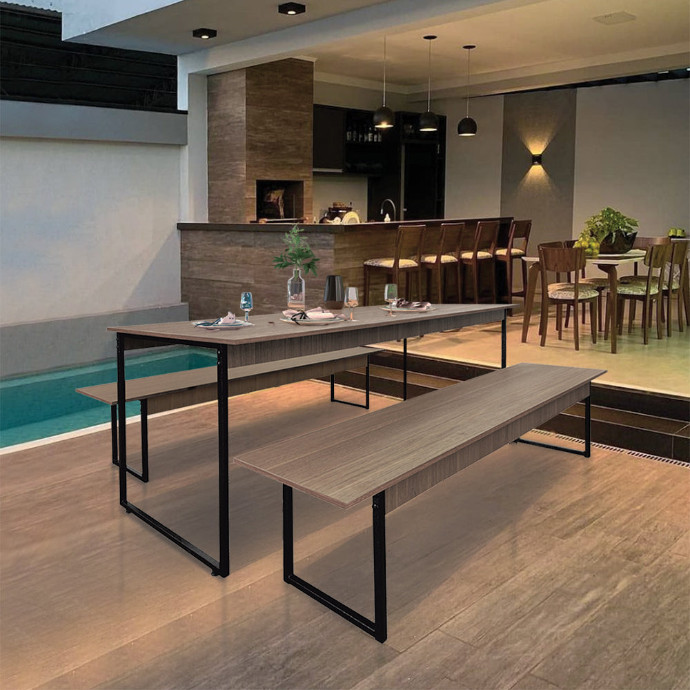 Mesa para Refeitório 4 Lugares c/2 Bancos 2 Lug. em MDF com Estrutura Metálica 135L x 72P