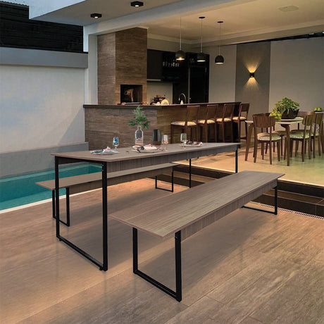 Mesa para Refeitório 4 Lugares c/2 Bancos 2 Lug. em MDF com Estrutura Metálica 135L x 72P