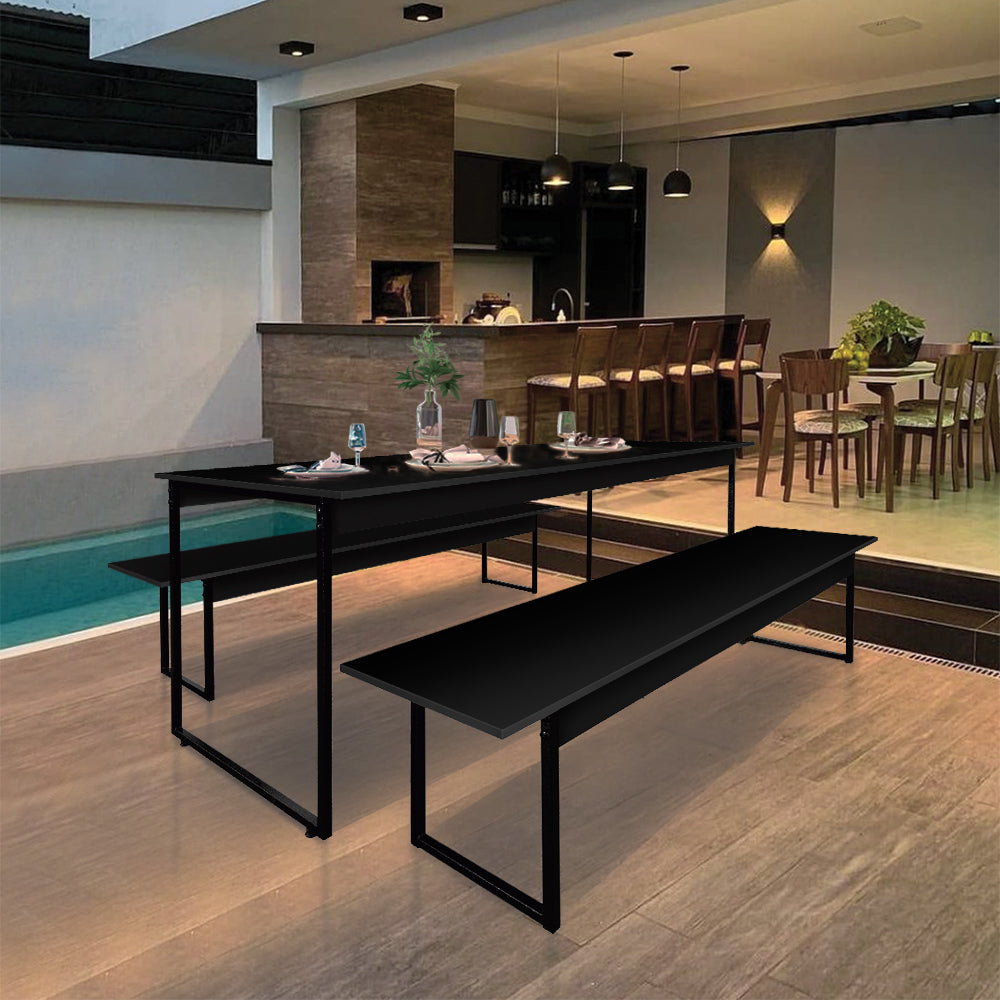 Mesa para Refeitório 4 Lugares c/2 Bancos 2 Lug. em MDF com Estrutura Metálica 135L x 72P