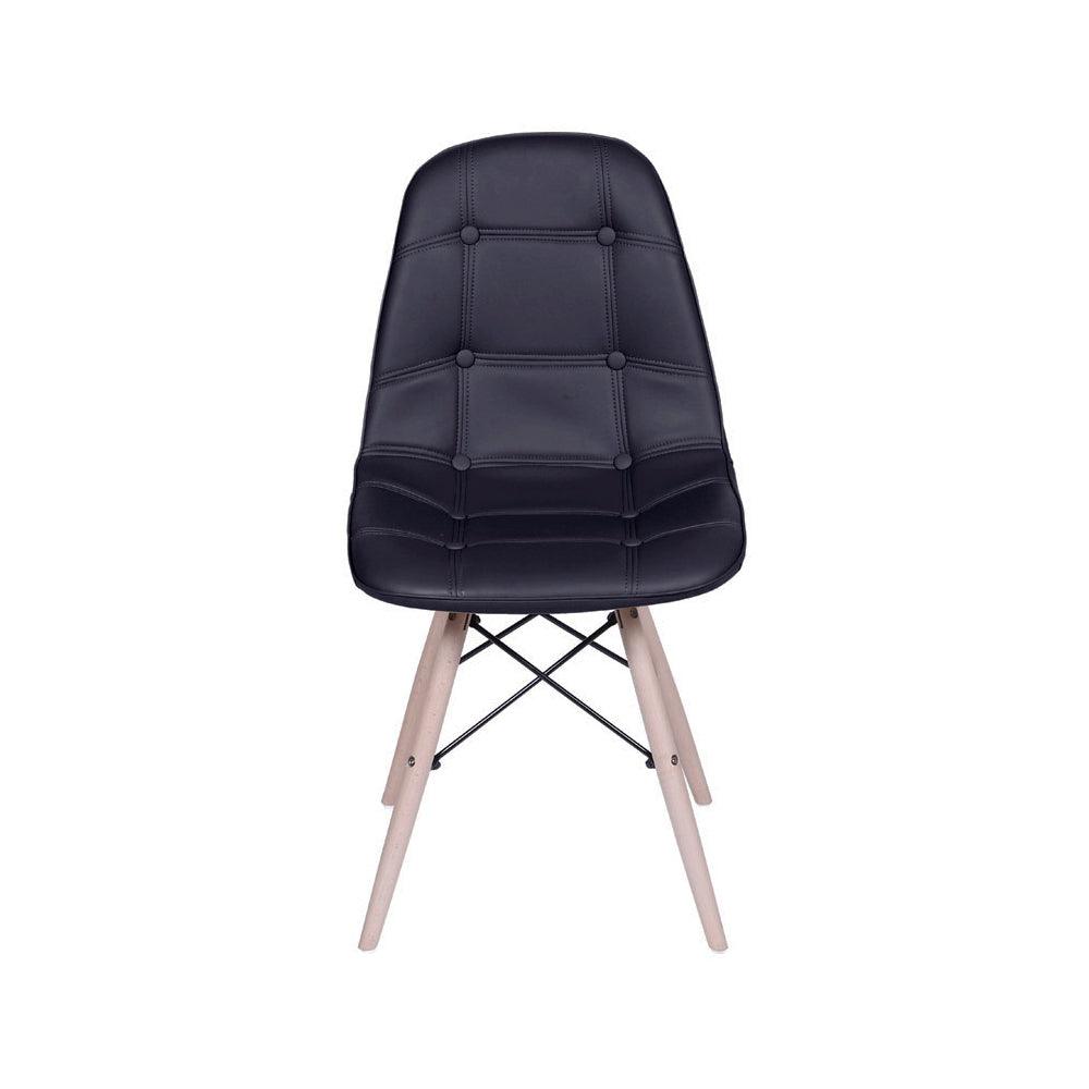 Cadeira fixa Botonê com estofado em PU e base de madeira, design elegante para salas de jantar e escritórios.