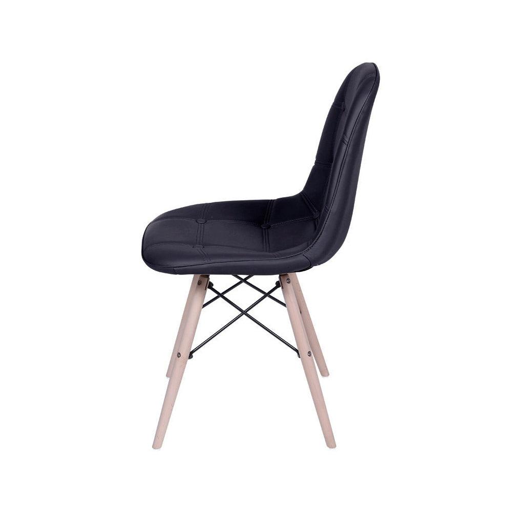 Cadeira fixa Botonê com estofado em PU e base de madeira, design elegante para salas de jantar e escritórios.