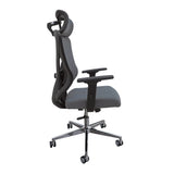 Cadeira Presidente Elite Cinza com Encosto em Tela e Assento em Tecido com Apoio de Cabeça.