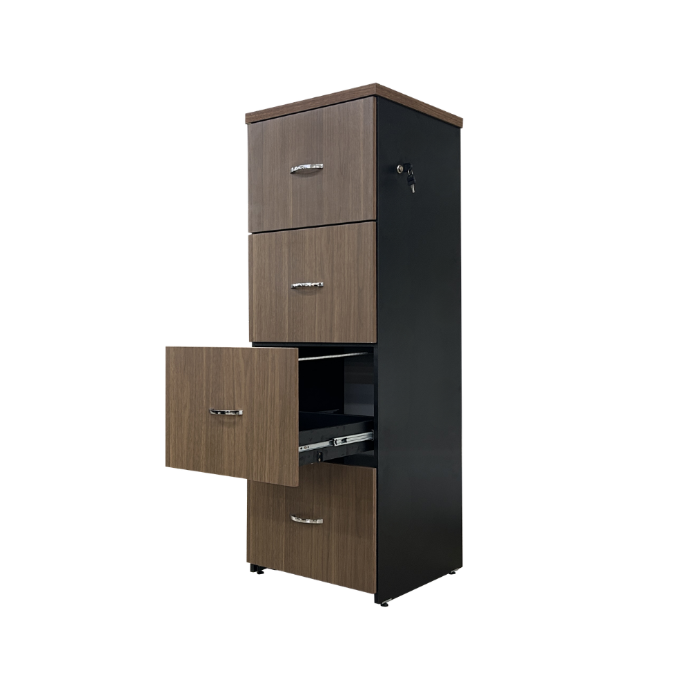 Kit Promocional  Mesa de Escritório 160cm castanho tannat Pé Painel preto - SM Alfa BP - 73Ax160Lx70P + Arquivo para pasta suspensa com 4 gavetas castanho tannat com preto com corrediças telescópicas - SM Alfa BP 141Ax50Lx46P