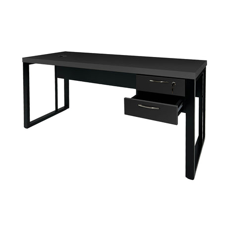Mesa de Escritório 140cm Pé Metálico Com Gaveteiro de 2 Gavetas - SM Prime - 76Ax140Lx70P