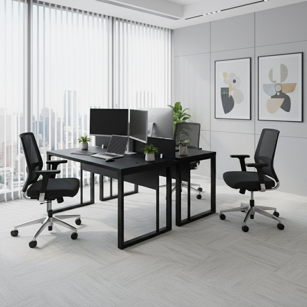 Mesa Plataforma Dupla de 150Lx135P com régua de conectividade e painel divisor em MDP - SM Prime - 76Ax150Lx135P