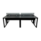 Kit com 2 Mesas Plataforma Dupla de 120Lx135P com régua de conectividade e painel divisor em vidro - SM Prime - 76Ax120Lx135P
