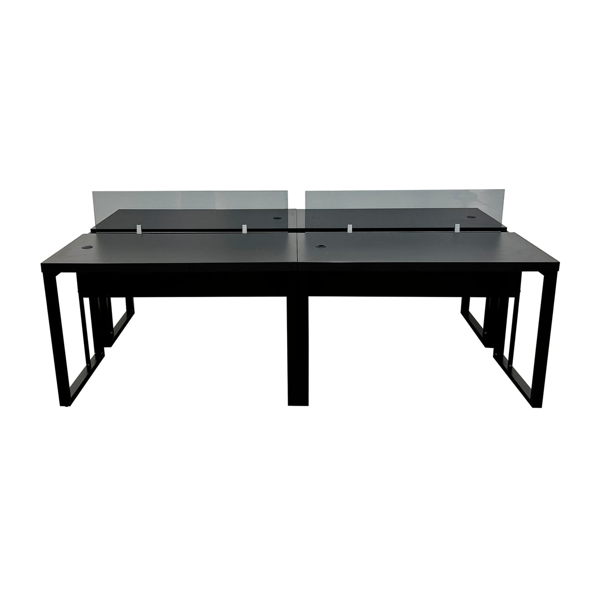 Kit com 2 Mesas Plataforma Dupla de 150Lx135P com régua de conectividade e painel divisor em vidro- SM Prime - 76Ax150Lx135P