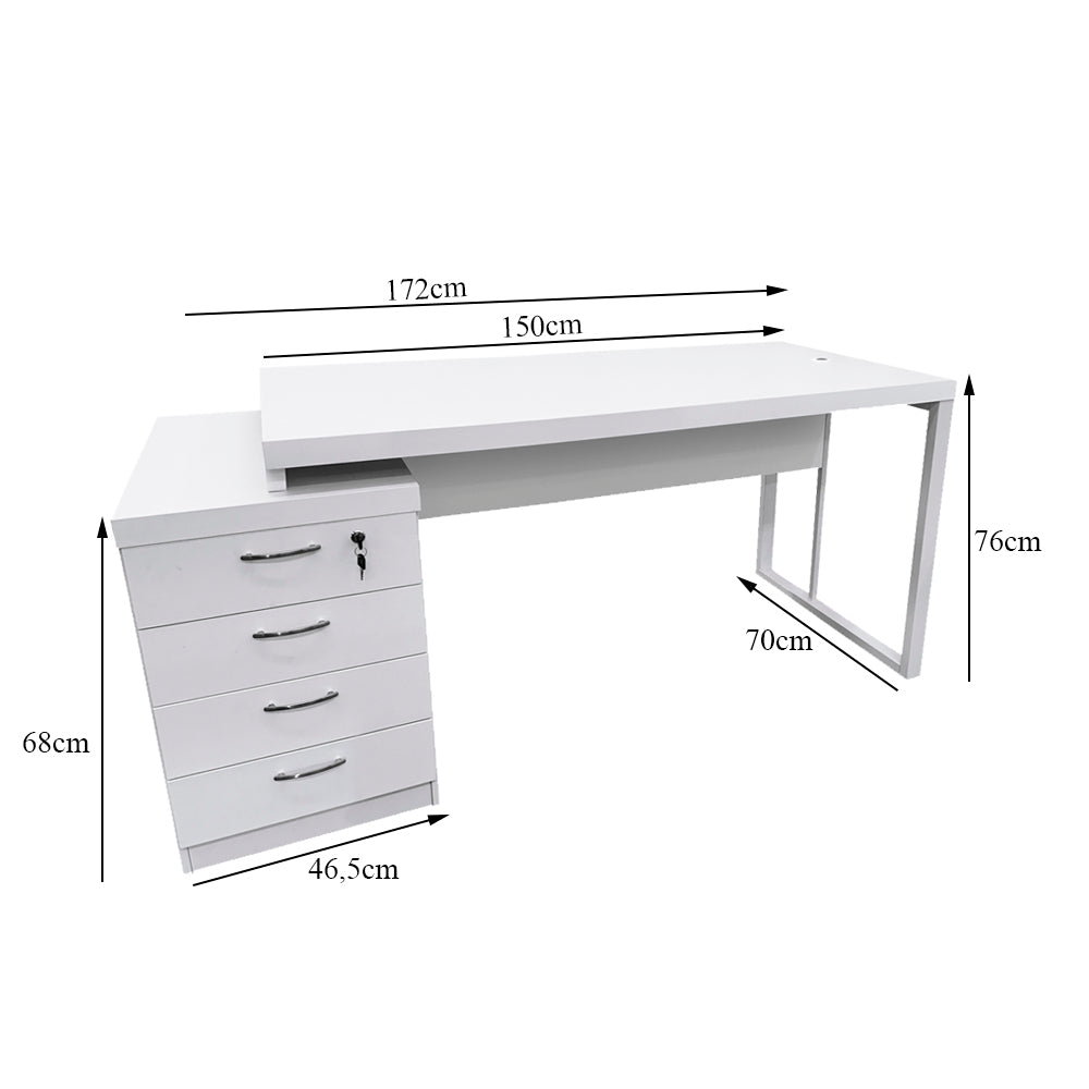 Mesa de Escritório 172cm Dinâmica Pé Metálico Com Gaveteiro Pedestal de 4 gavetas - SM Prime - 76AX172LX70P