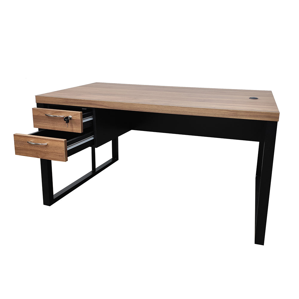 Mesa de Escritório 140cm Pé Metálico Com Gaveteiro de 2 Gavetas - SM Prime - 76Ax140Lx60P