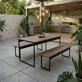 Mesa para Refeitório 4 Lugares c/2 Bancos 2 Lug. em MDF com Estrutura Metálica 135L x 72P