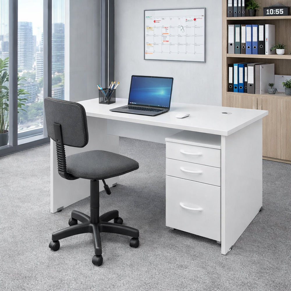 Kit Escritório Completo: Mesa 120cm SM Beta + Cadeira Toscana + Gaveteiro Volante